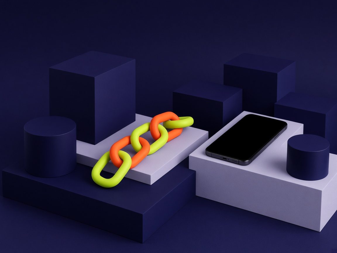 Linked rings beside smartphone