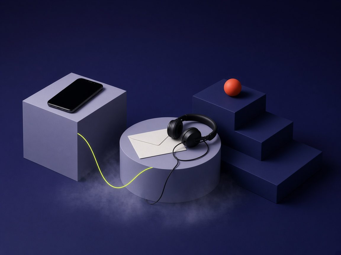 Phone envelope and headset on desk