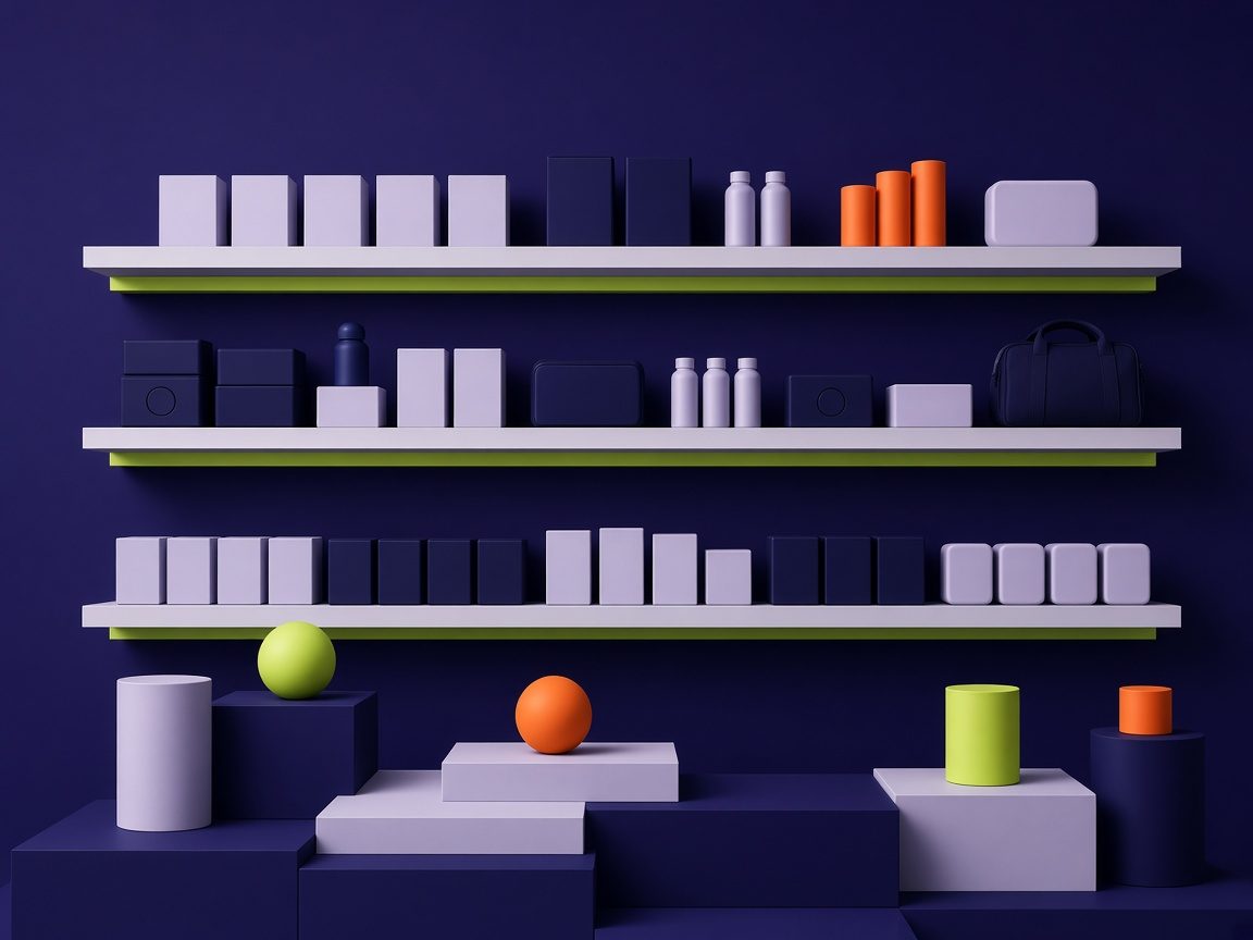 Rows of identical boxed products