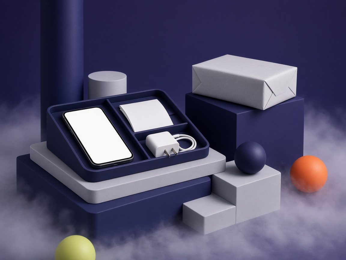 Account tray with phone and receipts