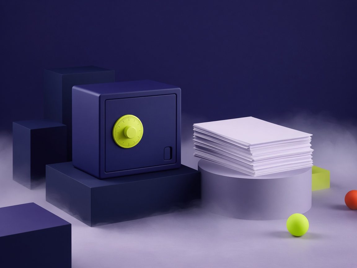 Lockbox beside blank documents