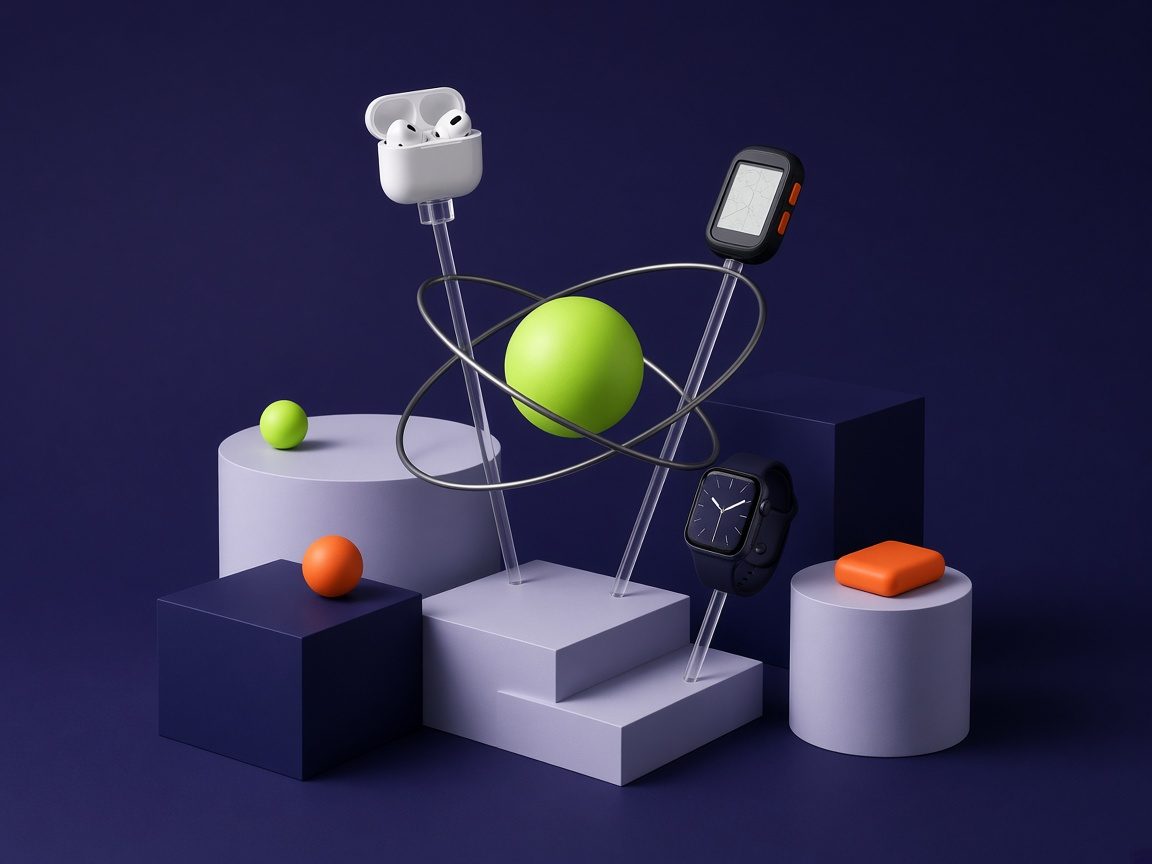 Atom sculpture with orbiting products
